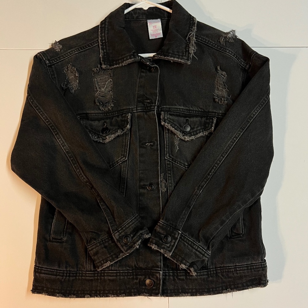 No Boundaries Jacket Women Black Drawstring Elastic Waist Button Pockets